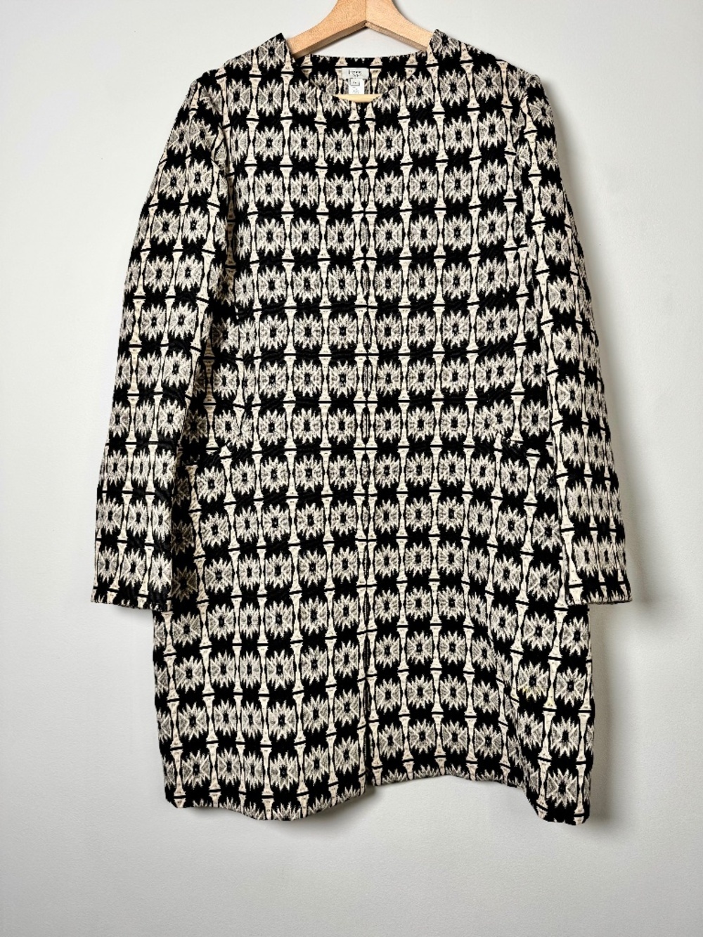 Hoss Intropia Geometric Pattern Textured Car Coat Cream Black Size 42 US 8